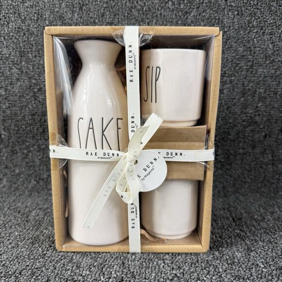 Rae Dunn by Magenta Sake Gift Set Pitcher and 2 Sipping Cups White New - Picture 1 of 4